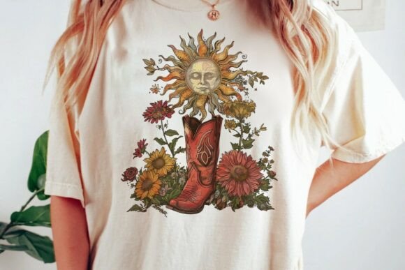 Cowboy Boot Sun Floral Graphic Png: A Fresh Take on Rustic Charm