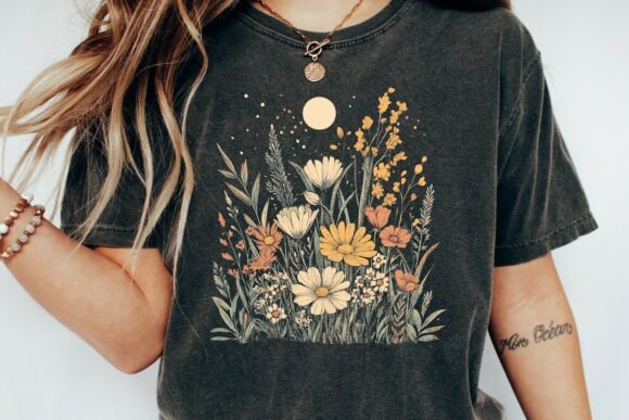 Enchanting Moonlit Wildflower Meadow Graphic for Designs