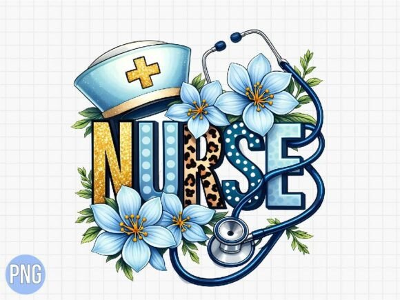 Floral Nurse Hat Stethoscope Graphic PNG for Creative Projects