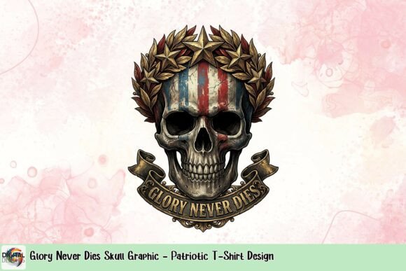 Glory Never Dies: A Patriotic Skull Graphic for Bold Design